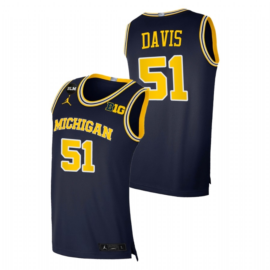 Michigan Wolverines Men's NCAA Austin Davis #51 Navy BLM College Basketball Jersey DRQ2649BY